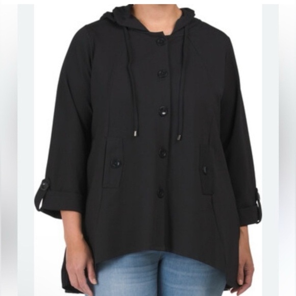 Christian Siriano swing cape Jacket 3X Black 3/4 Sleeve Button Up Hooded pockets - Picture 1 of 9